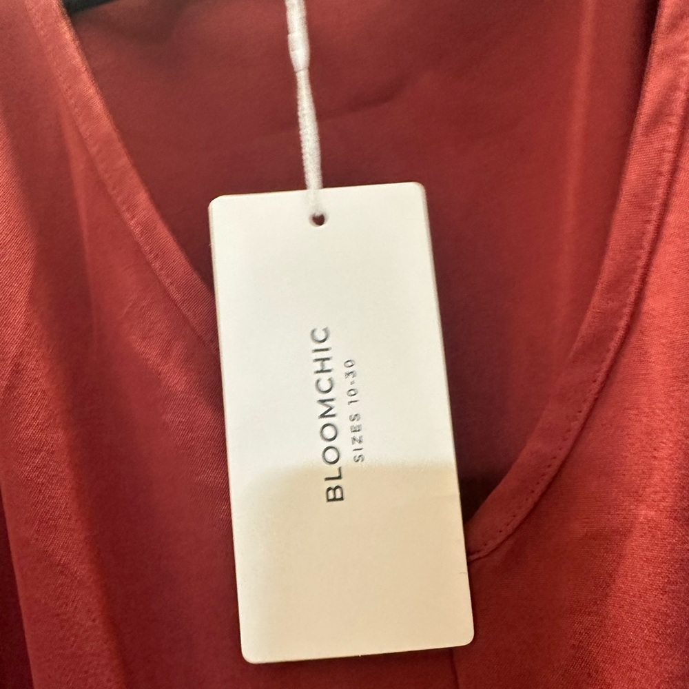 Bloomchic size 18-20 muted red smocked waist 
V-neck dress